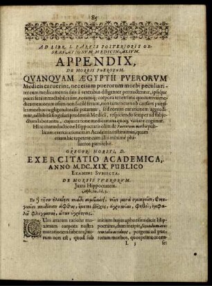 Ad Libr. I. Partis Posterioris Observationum Medicinalium. Appendix