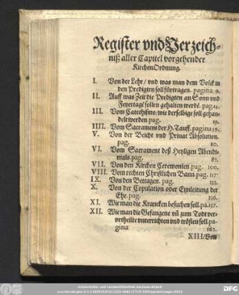 Register und Verzeichniß aller Capitel vorgehender KirchenOrdnung.