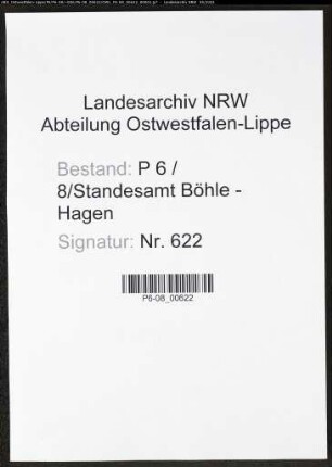 Heiratsregister Standesamt Hagen-Böhle-Hagen (Sitz Wehringhausen)