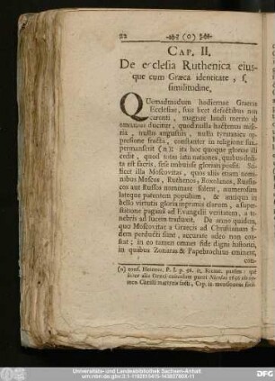 Cap. II. De ecclesia Ruthenica eiusque cum Graeca identitate, s. similitudine.