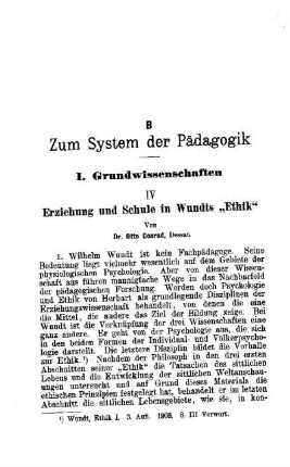 Erziehung und Schule nach Wundts "Ethik"