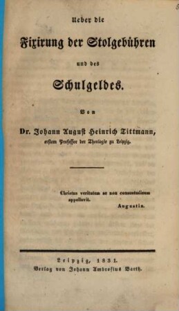 Ueber die Fixirung der Stolgebühren und des Schulgeldes