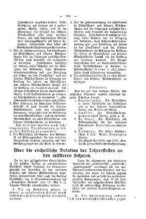 Über die einheitliche Dotation der Lehrerstellen an den mittleren Schulen