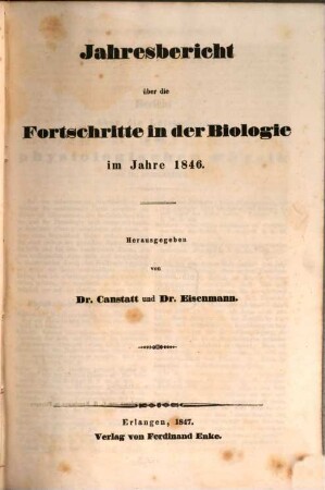 Jahresbericht über die Fortschritte der gesammten Medicin in allen Ländern. 1846,1/3 (1847)