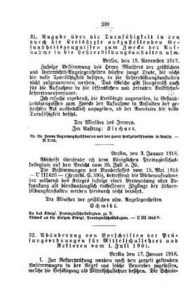 Abänderung von Vorschriften der Prüfungsordnungen für Mittelschullehrer und Rektoren vom 1. Juli 1901 : [F. Lehrer- und Volksschullehrerinnen-Seminare usw., Bildung der Lehrer und Lehrerinnen und deren persönliche Verhältnisse]