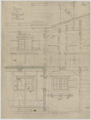 Thiersch, August ; München; Landwirtschaftsausstellung, Oberbayerisches Wohnhaus - Giebel (Ansicht m. Schnitt)
