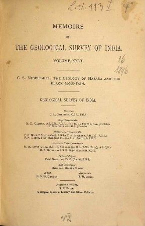Memoirs of the Geological Survey of India. 26. 1896