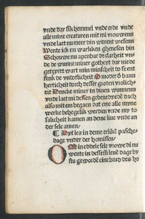 Dyt les in deme erliken paschedage under der homissen/