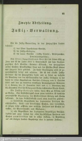 Zweyte Abtheilung. Justiz-Verwaltung
