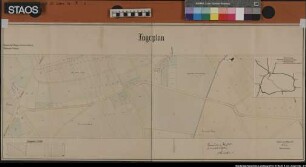 "Neubau des Weges Lintern-Achmer.": Wegstrecke von Lintern bis zum Gemeindeweg Üffeln - Achmer. Teil der Ortslage Lintern sowie breiter Flurstreifen mit Flurnamen und Parzellen. Am Rande Wegeübersicht Raum Merzen-Bramsche-Neuenkirchen. Ausf.-Art: Farbige Zeichnung Herst.: Siebert, Wegemeister Format: 36 x 80 cm Maßstab: 1 : 2000
