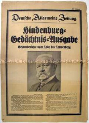 Sonderausgabe der "Deutschen Allgemeinen Zeitung" zum Tod von Hindenburg