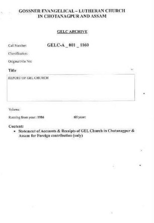 REPORT OF GEL CHURCH
