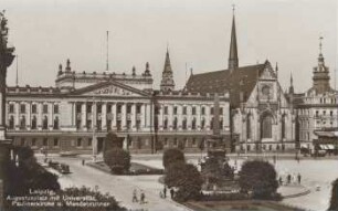 Leipzig: Augustusplatz mit Universität, Paulinerkirche u. Mendebrunnen