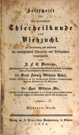 Zeitschrift für die gesammte Thierheilkunde und Viehzucht. 7. 1840