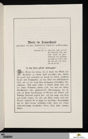 Worte im Trauerhause, gesprochen von Hrn. Stadtpfarrer Schmidt in Winnenden