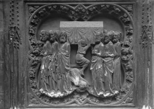 Szenen aus dem Leben der Maria — Grablegung Marias: Bestrafung des Hohepriesters, der die Bahre umstürzen will