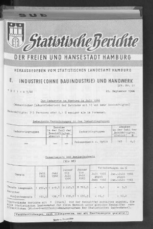 Die Industrie in Hamburg im Juli 1966 : Lfd. Nr. 21