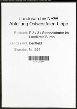 Sterberegister Standesamt Bentfeld