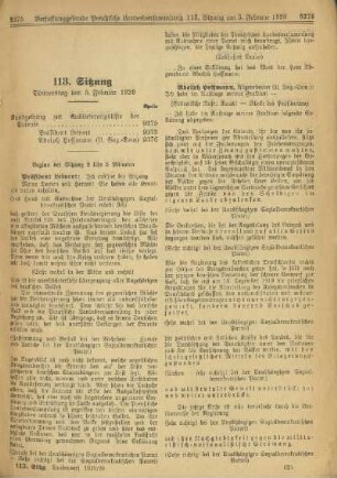 113. Sitzung. Donnerstag den 5. Februar 1920