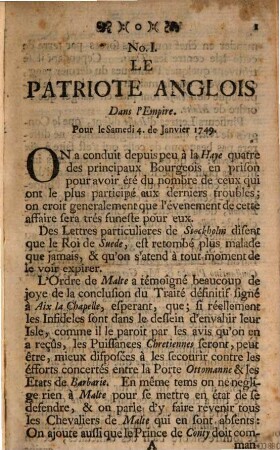 Le patriote anglois dans l'Empire ou histoire de l'Europe. 1749