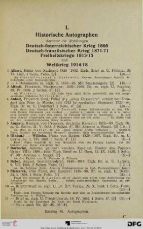 I. Historische Autographen (Nr. 1-245)