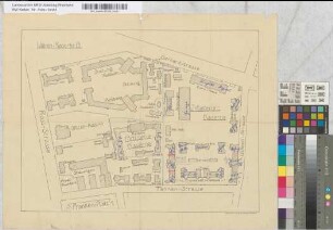 [Kasernen-Anlagen in Düsseldorf zwischen Roß-, Tannen-, Ulmen- und Gerhardstraße]. Pulchra-Druck von CG. Blanckertz, Düsseldorf