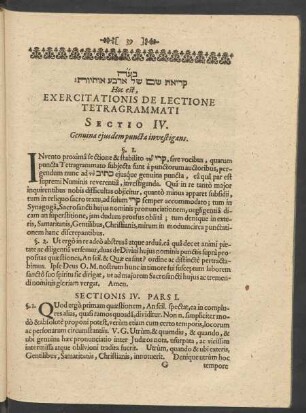 [...] Hoc est, Exercitationis De Lectione Nominis Tetragrammati Sectio IV.