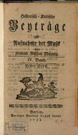 Historisch-kritische Beyträge zur Aufnahme der Musik, 4. 1758/59