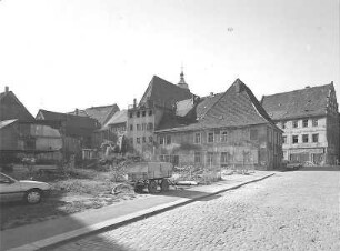 Pirna-Altstadt, Lange Straße. Blick nach Südwest zu den Einmündungen Fleischergasse und Niedere Burgstraße
