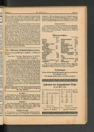 Fahrplan der Langenhorner Bahn ab 23. Mai 1925.