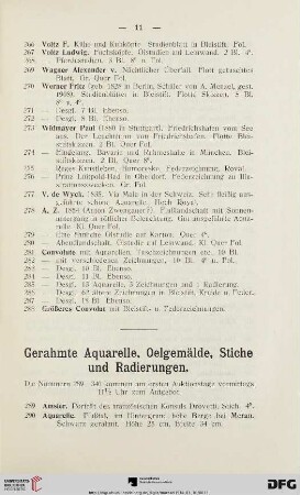 Gerahmte Aquarelle, Oelgemälde, Stiche und Radierungen (Nr. 289-340)
