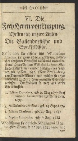 VI. Die FreyHerrn von Limpurg.