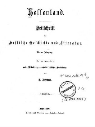 4.1890: Hessenland : Zeitschrift für hessische Geschichte und Literatur