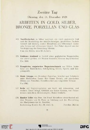 Arbeiten in Gold, Silber, Bronze, Porzellan und Glas (Nr.173-231)