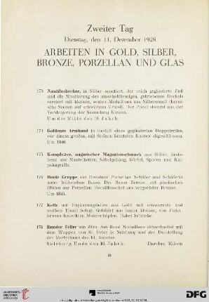 Arbeiten in Gold, Silber, Bronze, Porzellan und Glas (Nr.173-231)