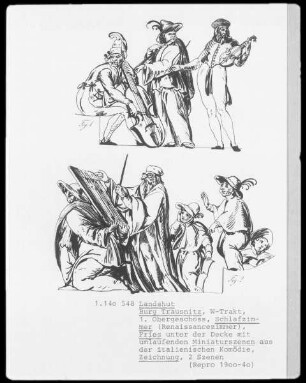 Umlaufender Figurenfries mit Typen aus der Commedia dell'Arte