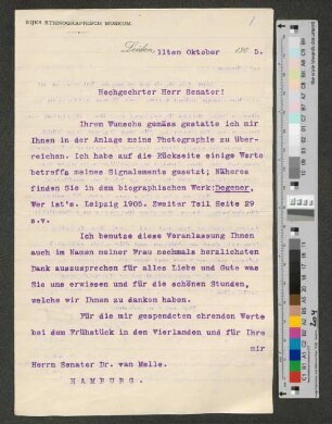 Brief an Werner von Melle