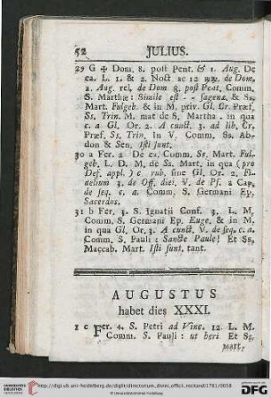Augustus habet dies XXXI.