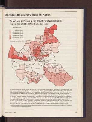 Wohnfläche je Person in den bewohnten Wohnungen der Hamburger Stadtteile am 25. Mai 1987