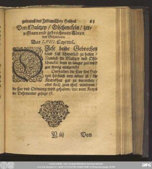 Von Maltzey/ Olschenckeln/ zerissenen und gebrochenen Adern der Schinbein. Das LVIII. Capittel.