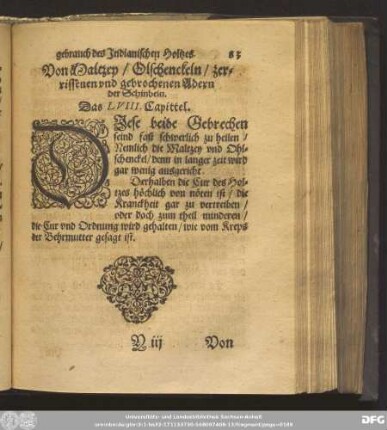 Von Maltzey/ Olschenckeln/ zerissenen und gebrochenen Adern der Schinbein. Das LVIII. Capittel.