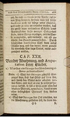Cap. XXII. Von der Abnehmung, und Amputation derer Glieder.