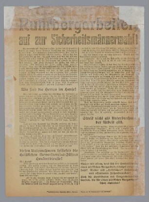 "Ruhrbergarbeiter, auf zur Sicherheitsmännerwahl!"