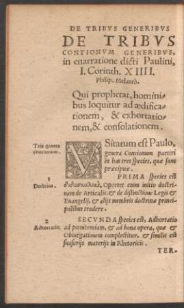 De Tribus Contionum Generibus, in enarratione dicti Paulini, I. Corinth. XIIII.