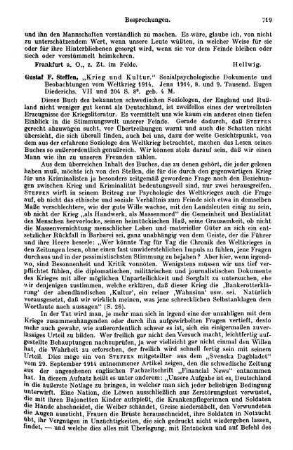 719-720, Gustaf F. Steffen. Krieg und Kultur. Sozialpsychologische Dokumente und Beobachtungen vom Weltkrieg 1914. 1914