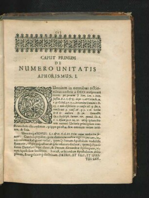 Caput Primum. De Numero Unitatis Aphorismus I.