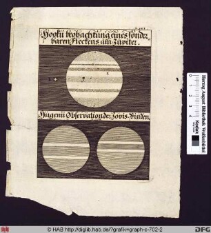 Hookii beobachtung eines sonderbaren Fleckens am Jupiter; Hugenii Observation der Jovis Binden.