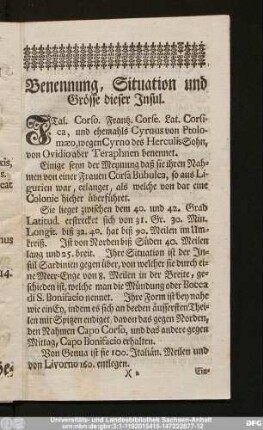 Benennung, Situation und Grösse dieser Insul.