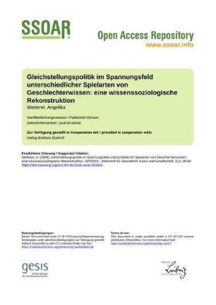 Gleichstellungspolitik im Spannungsfeld unterschiedlicher Spielarten von Geschlechterwissen: eine wissenssoziologische Rekonstruktion