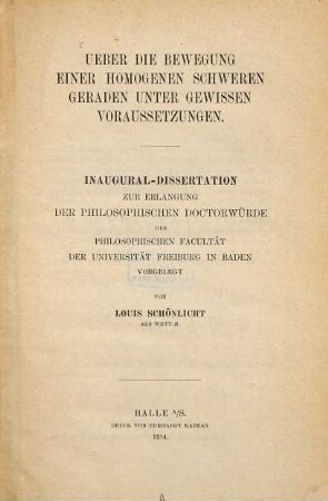 Ueber die Bewegung einer homogenen schweren Geraden unter gewissen Voraussetzungen